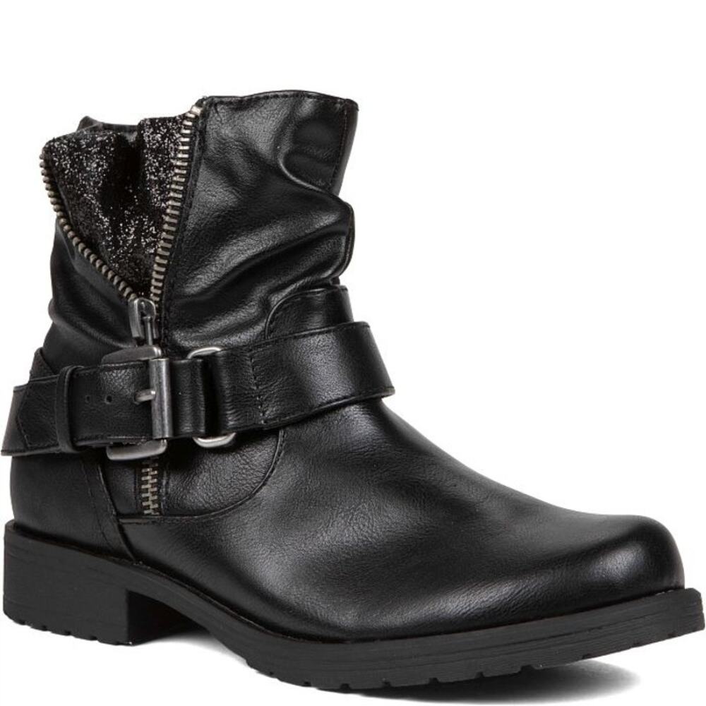NEW! Pop Girls Tali Girls Biker Ankle Boots Black Size 1M Motorcycle Bootie